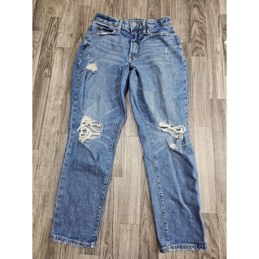 Old Navy Jeans Womens 6 Blue High Rise O.G. Straight Distressed Denim